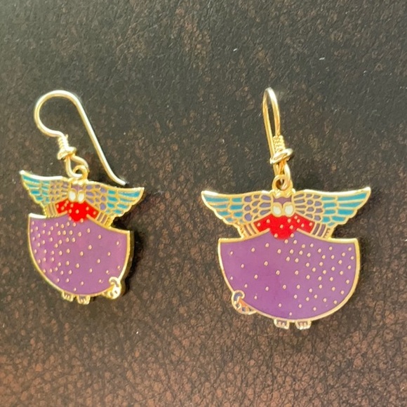 Laurel Burch Cloisonné Angelicat French Ear Wire Earrings 80s - Picture 6 of 9